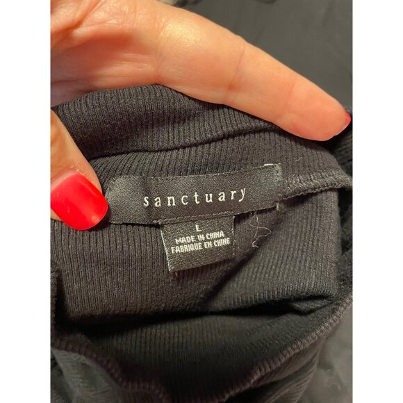 Sanctuary Black Long Sleeve Midi Dress Sz L Draped Side Ruched Stretch High Neck - Picture 6 of 10